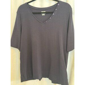 Chicos Shirt Womens XL Navy Blue Ultimate Tee Button Detail Cotton Classic Top